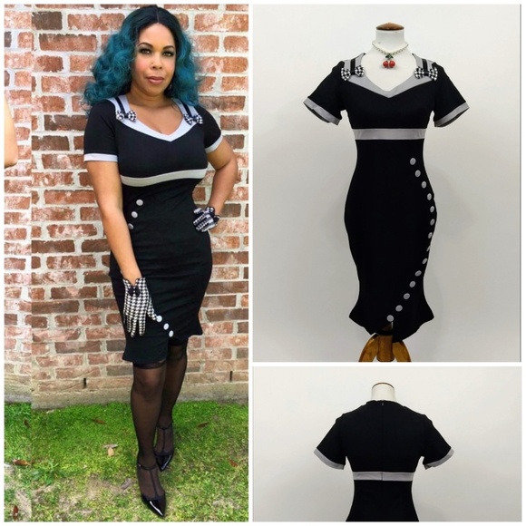 Glitz Glam and Rebellion Dresses & Skirts - Black Curvalicious Button Wiggle Dress